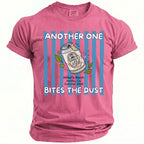 Pink t-shirt with "Another One Bites the Dust" and a beer can illustration.