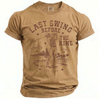 T-shirt with skeleton golfer graphic and text "Last Swing Before The Ring".