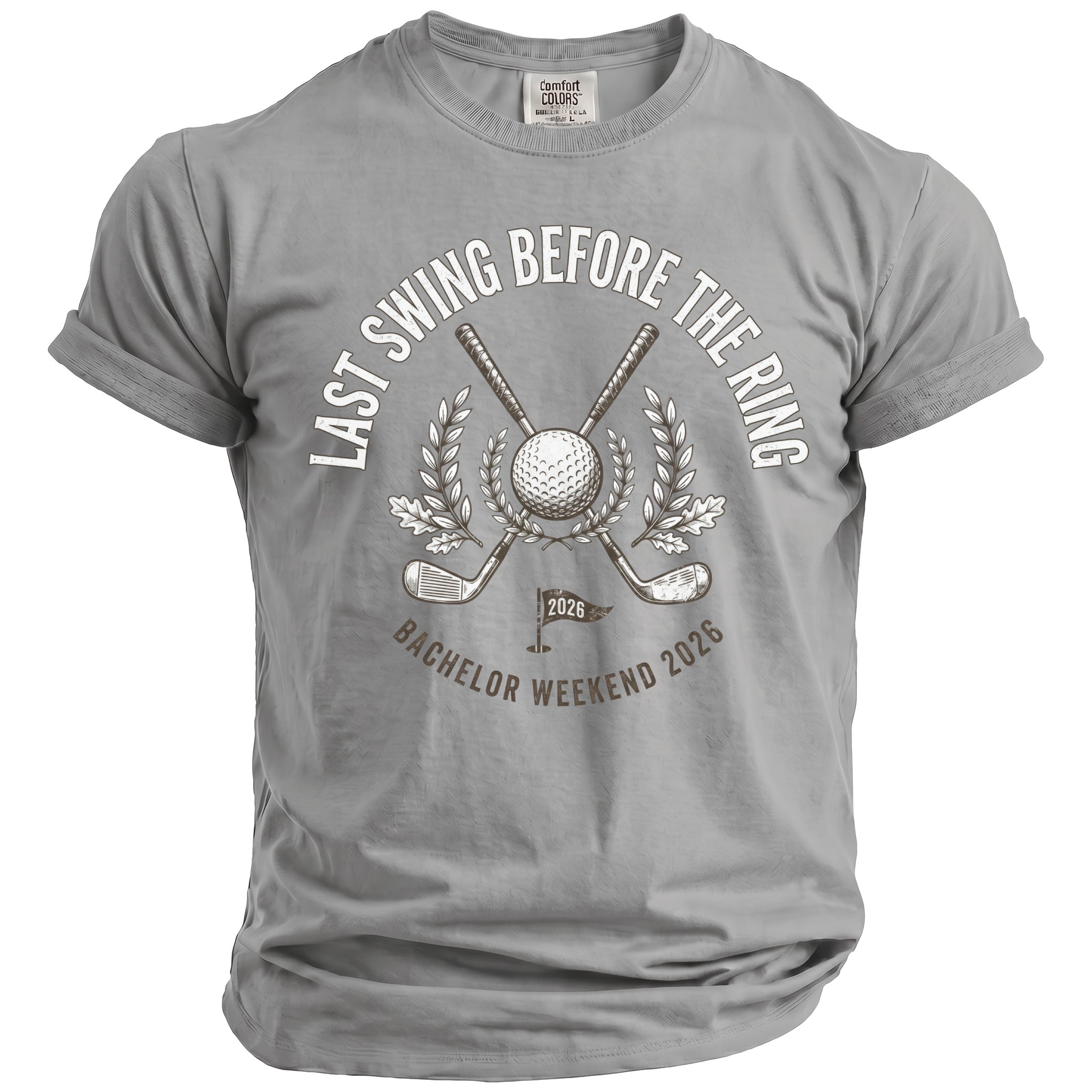 "Last Swing Before the Ring" graphic with golf club, ball, and "Bachelor Weekend 2026."
