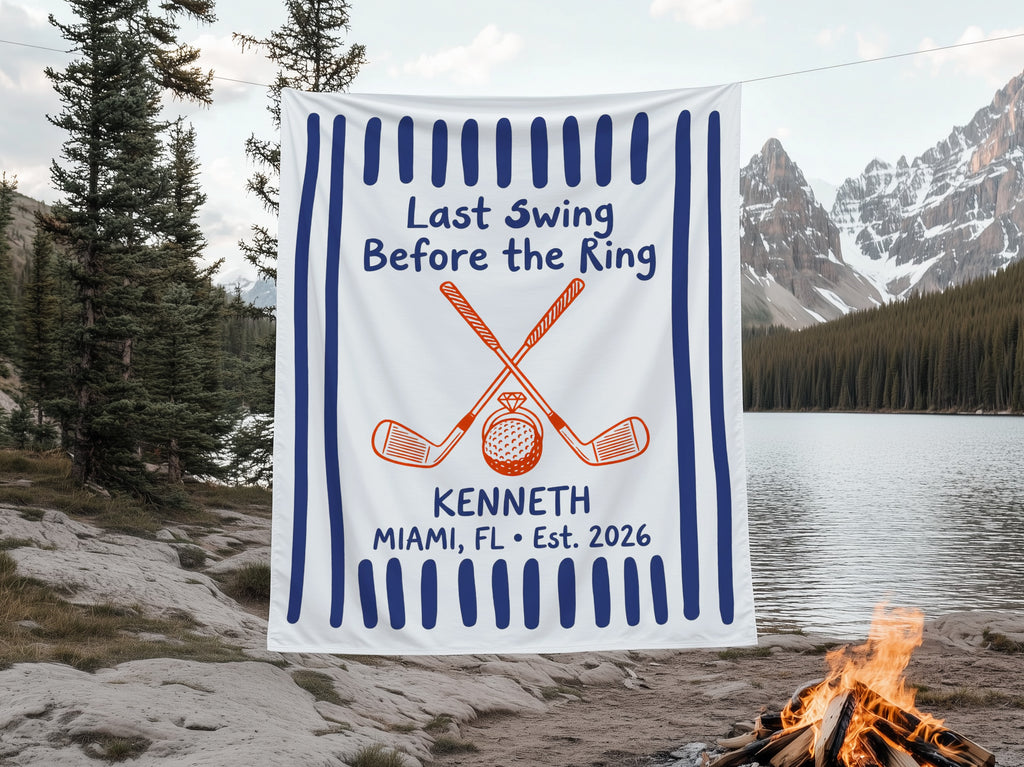 Golf-themed banner "Last Swing Before the Ring" for Kenneth, Miami, FL Est. 2026.