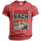 Red t-shirt with "Rock Bach Squad" graphic, guitar, and "Last Gig Before The Ring" text.