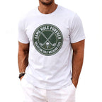 White t-shirt with circular graphic for Bachelor Golf Weekend 2026.