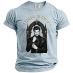 Light blue t-shirt with a gothic vampire illustration and gold text "ETERNAL BY CHOICE".