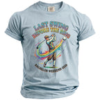 Light blue t-shirt with "Last Swing Before the Ring" and "Bachelor Weekend 2026" text and golf graphic.