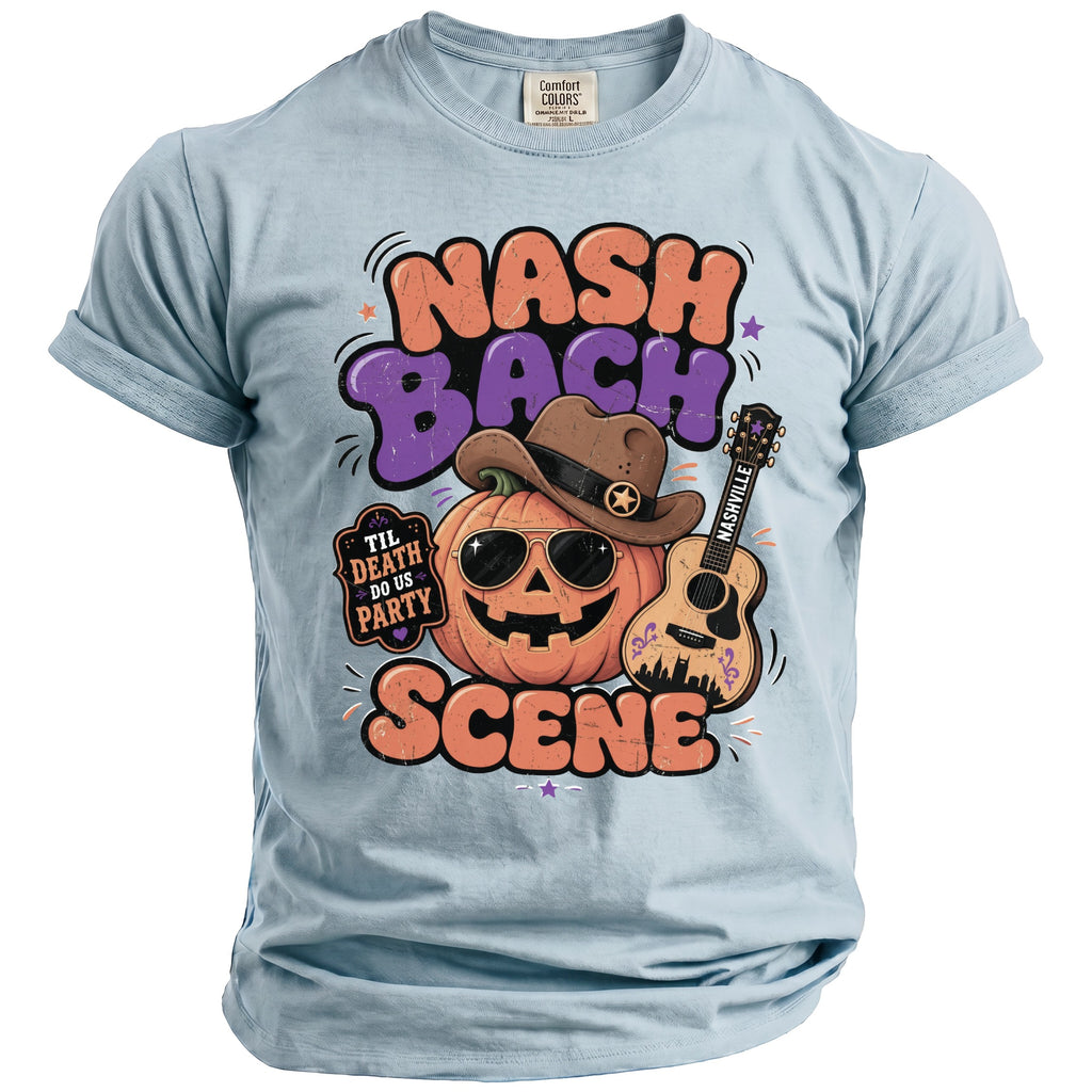 Nashville themed graphic with pumpkin wearing sunglasses and cowboy hat and guitar.