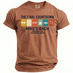 Brown t-shirt with "The Final Countdown" and icons for a bachelor party.