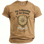 Tan t-shirt with "The Fellowship of the Groom" design.