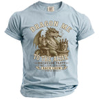 Light blue t-shirt with a dragon graphic that says "Dragon Me To The Altar."