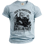 Aged to Perfection Bachelor Party dragon in suit with whiskey.