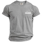 Grey Comfort Colors t-shirt with a white golf ball and grass graphic.