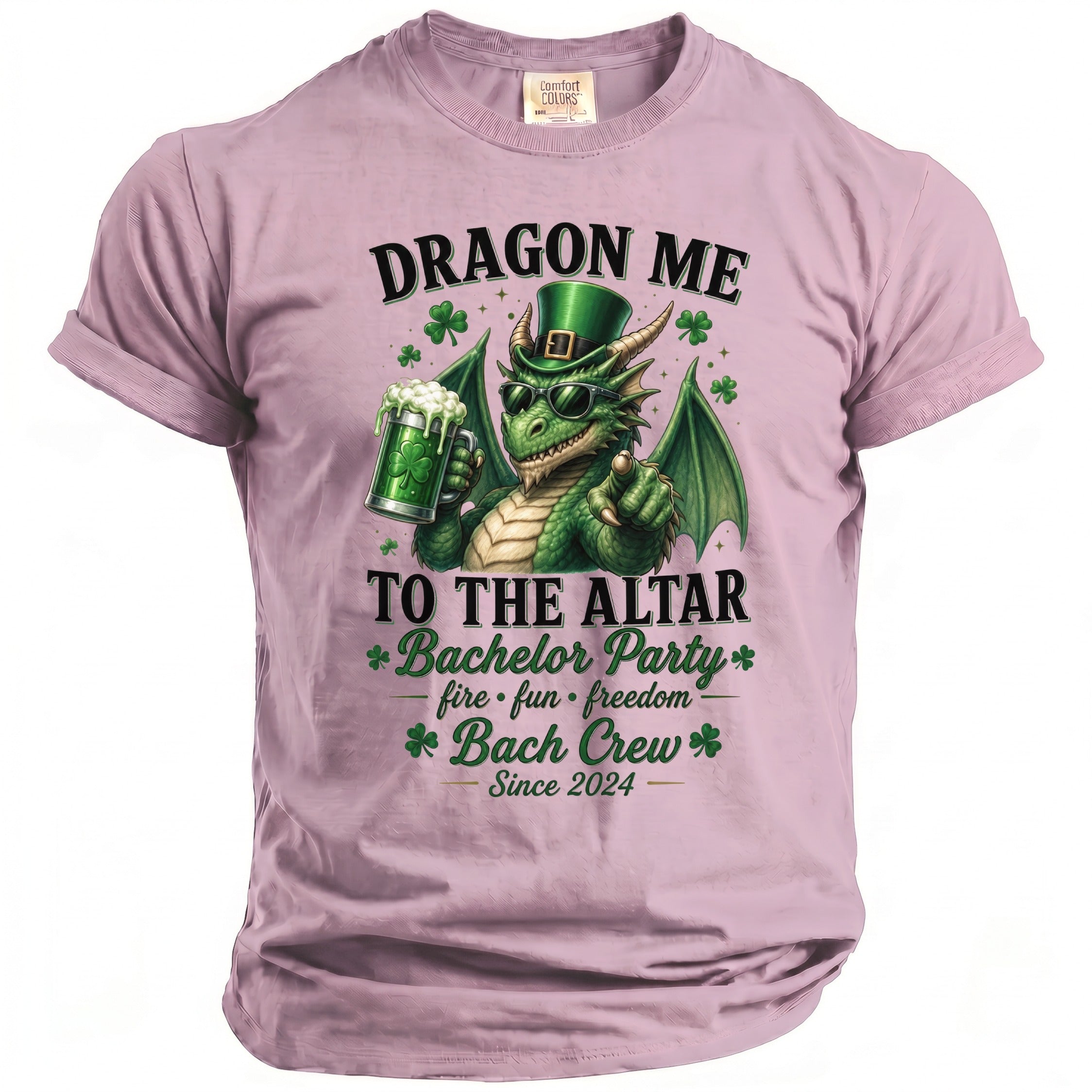Dragon pointing with beer mug, to the altar bachelor party, since 2024.