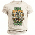 T-shirt graphic of a man in lederhosen holding beer mugs, with the text "EIN BACH" and "BITTE".