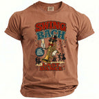 Brown t-shirt featuring "Swing Bach" with trumpet, dancers, and "Last Dance" text.