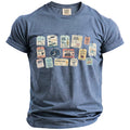 Blue t-shirt with travel tag graphics advertising "Surf Bach" and beach vibes.