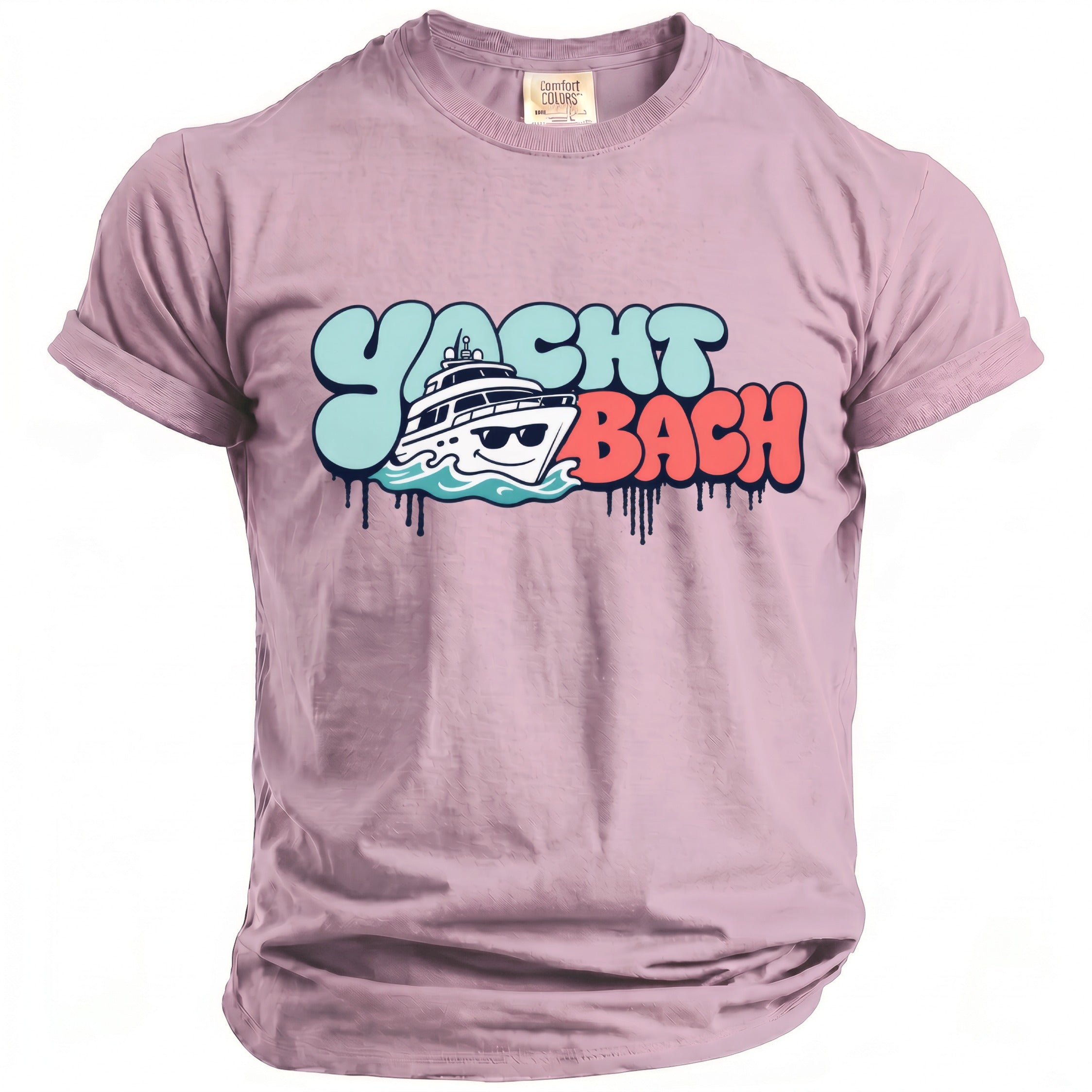 Light purple t-shirt with "Yacht Bach" text and a yacht graphic.
