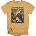 Yellow t-shirt with "Cats in Art History The Romantic" text and a cat painting.