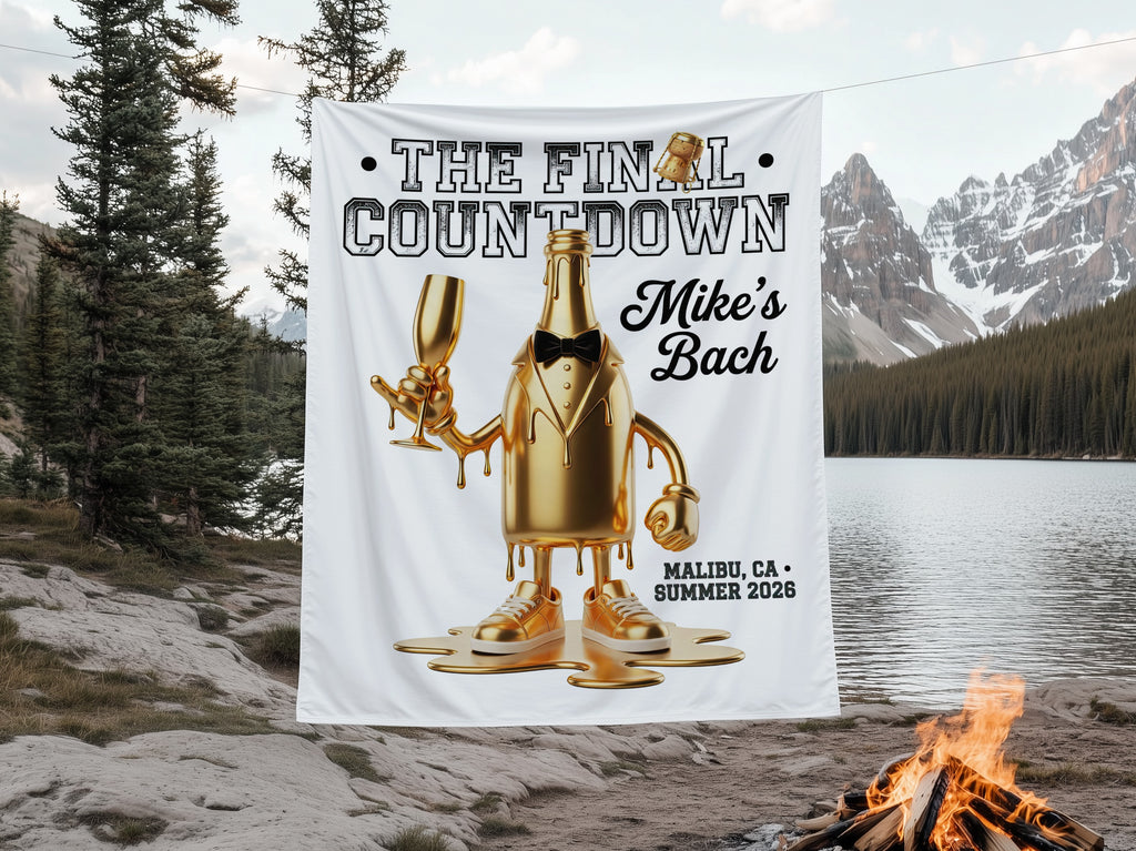 White banner with "The Final Countdown Mike's Bach Malibu, CA Summer 2026".