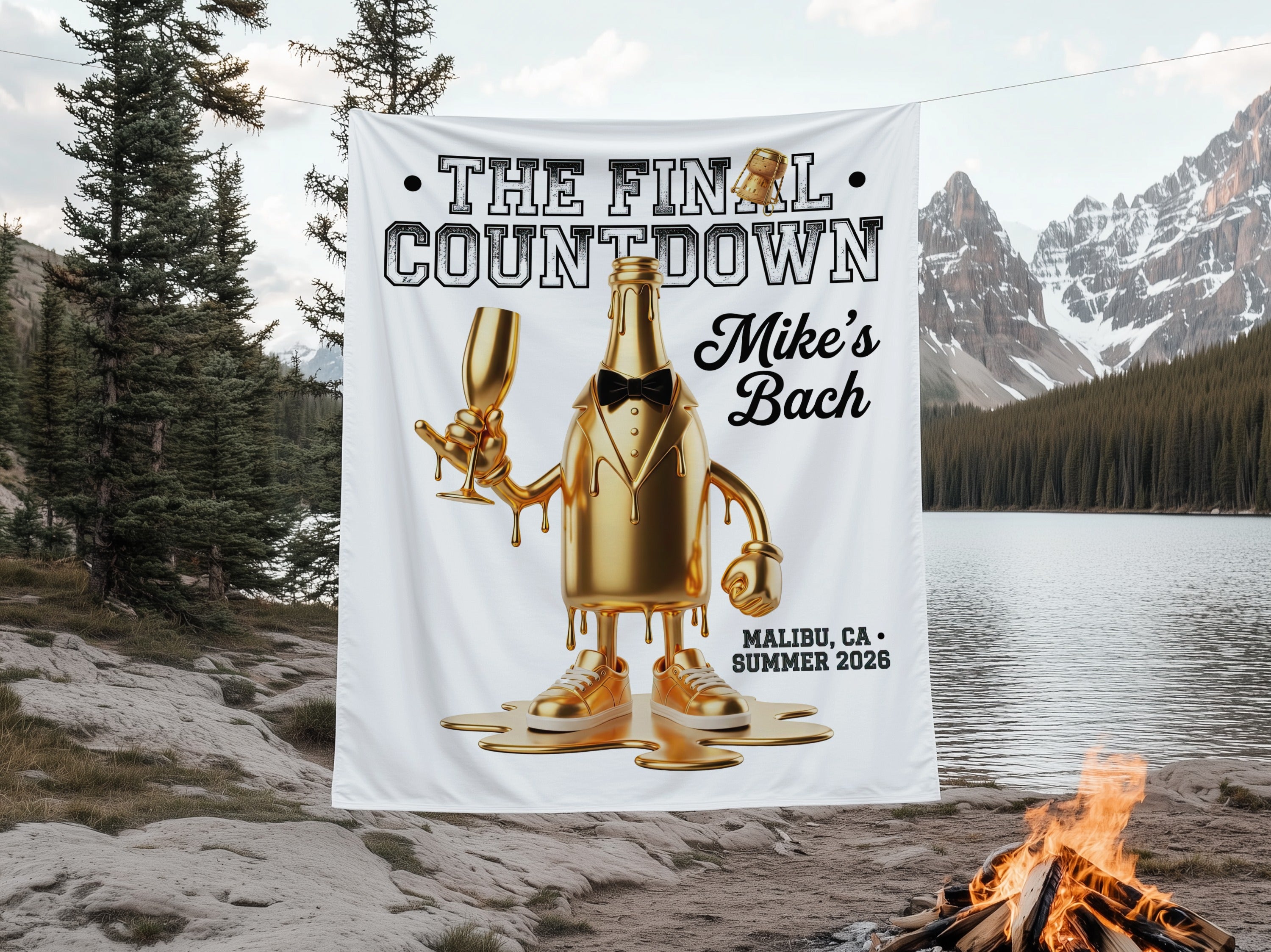 White banner with "The Final Countdown Mike's Bach Malibu, CA Summer 2026".