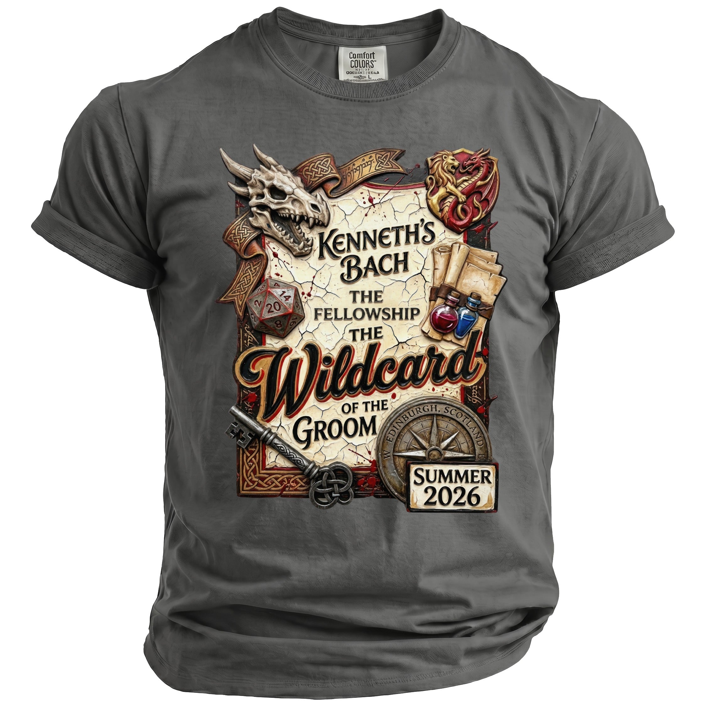 T-shirt with Kenneth's Bach The Fellowship The Wildcard of the Groom design.