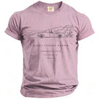 Pink t-shirt with line art of convertible car, text "QUIET LUXURY GROOM" and "THEODORE'S BACH".