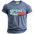 Blue t-shirt with "YACHT BACH" text and a cartoon yacht graphic.