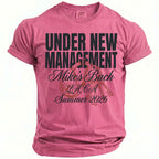 Pink t-shirt with "Under New Management Mike's Bach LA, CA Summer 2026" text.