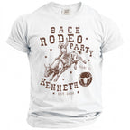 White t-shirt with "BACH RODEO PARTY" and cowboy graphic, "KENNETH EST. 2026"