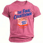 Pink t-shirt with "The Final Countdown," "Mike's Bach," and "Malibu, CA Summer 2026" text.