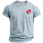 Light blue t-shirt with dive flag and "Bahamas" text on the left chest.