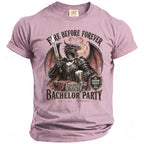 Dragon in armor holding a sword and beer mug, reads "Fire Before Forever Bachelor Party".