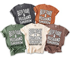 T-shirts with "Beer Today Husband Tomorrow" and "Bachelor Party 2026" text.