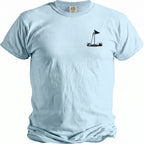 Light blue t-shirt with a black golf club, flag, and ball graphic.