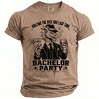 T-shirt with dragon graphic and text "Bachelor Party".
