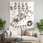 Rodeo party tapestry with bull rider and "Kenneth" text.