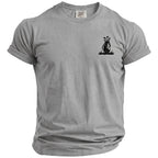 Grey t-shirt with black golf bag, clubs, and "GROOM" text graphic.