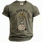Green t-shirt with text "Til Death Do Us Part", diamond ring, and "Alex & Jordan 05-25-2024".