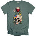 Skull with paint, wine glass, flower, and text "GOOD WINE BETTER ART IDEAS".