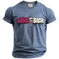 Blue t-shirt with "Wine Bach" text and a wine glass graphic.