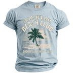 Light blue Comfort Colors t-shirt with "Bachelor Beach Club Groom's Last Wave 2026" text.