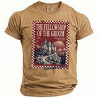 T-shirt with "The Fellowship of the Groom" design featuring a castle.