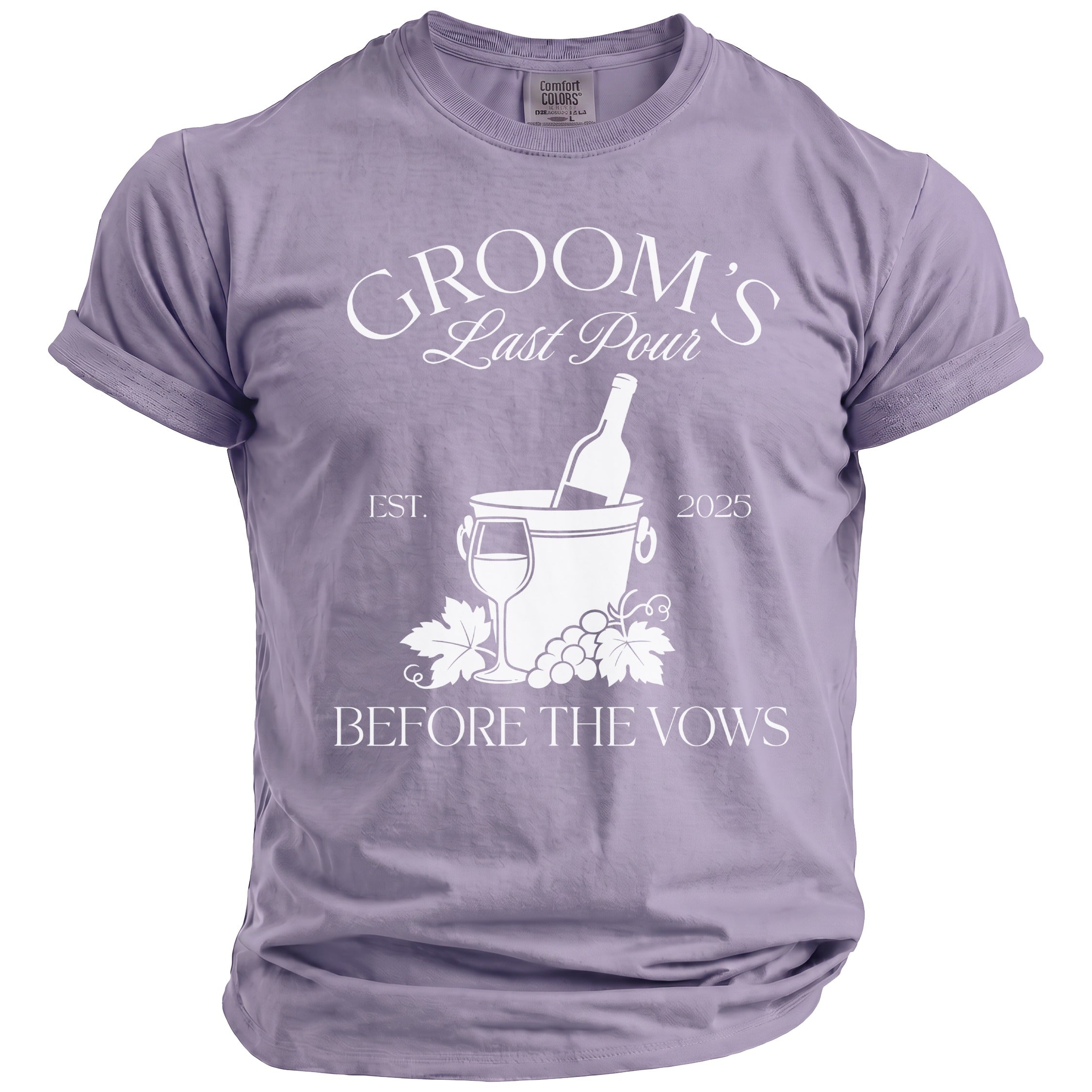 Groom's Last Pour EST. 2025 Before The Vows t-shirt.
