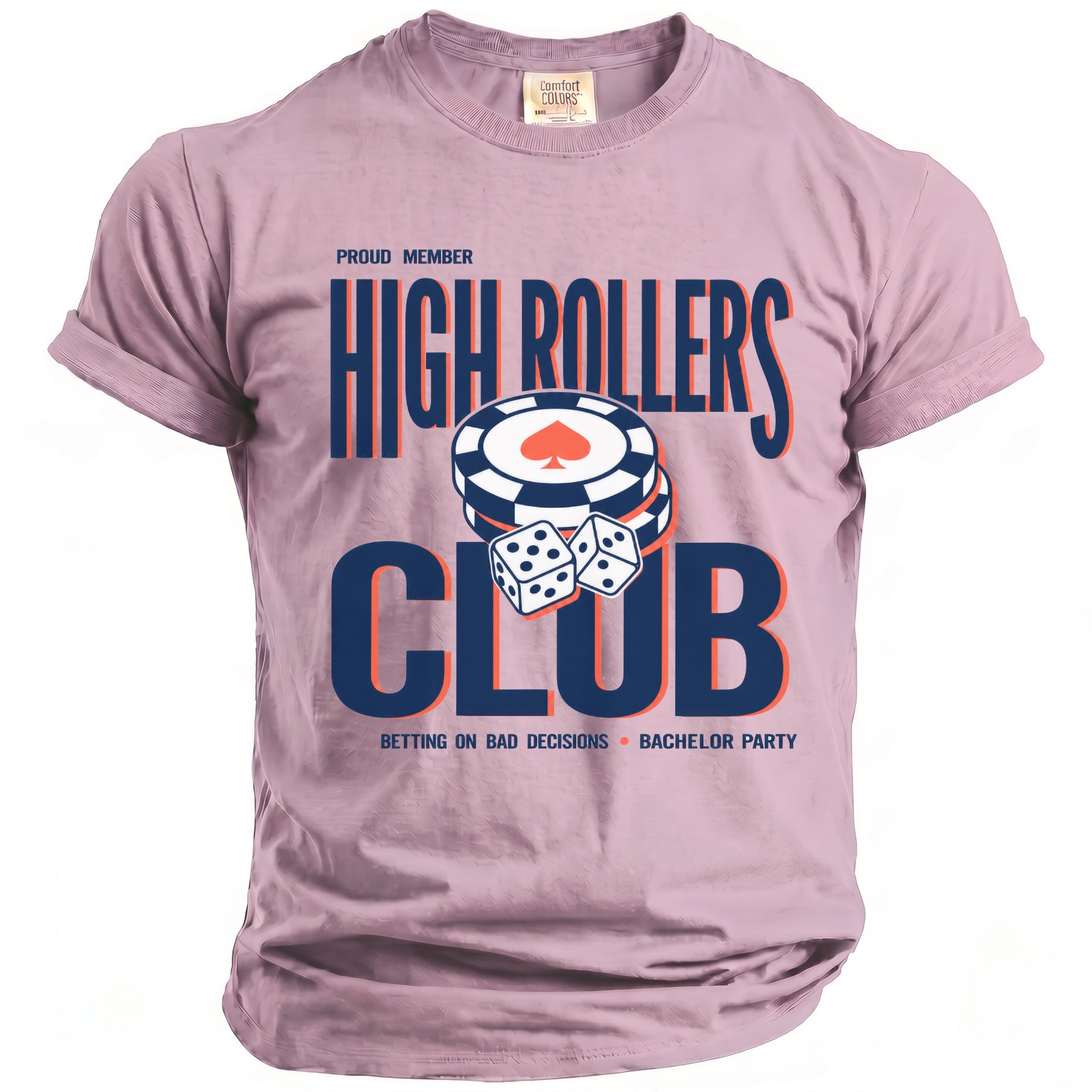 Proud Member High Rollers Club with dice and poker chips.