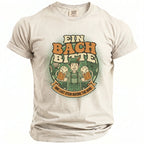 T-shirt with illustration of man holding beer steins, "Ein Bach Bitte" and "One Last Stein Before The Ring".