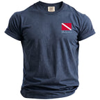 Navy blue t-shirt with diver down flag and "Bahamas" text.