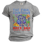 Grey t-shirt with "The Final Countdown" and "Mike's Bach" with beach graphics.