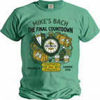 Green t-shirt with "Mike's Bach The Final Countdown" and bachelor party graphics.