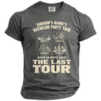 Groom's Bachelor Party Tour t-shirt with photos and tour dates.