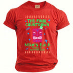 Red t-shirt with "The Final Countdown" and tiki mask design.