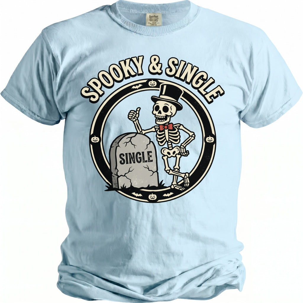 Skeleton in top hat and bowtie beside tombstone with "SINGLE" text.