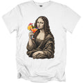 Mona Lisa drinking a cocktail from a martini glass.